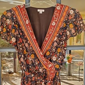 Lovely Fall Floral Wrap Dress Xhilaration Large